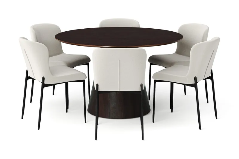 Siena spisegruppe rund 130 cm røget eg med 6 Elsie spisestole - Røget eg/Beige - Møbler - Borde - Spisebordssæt