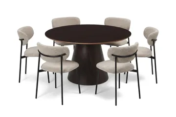 Siena spisegruppe rund 130 cm røget eg med 6 Lucy spisebordsstole