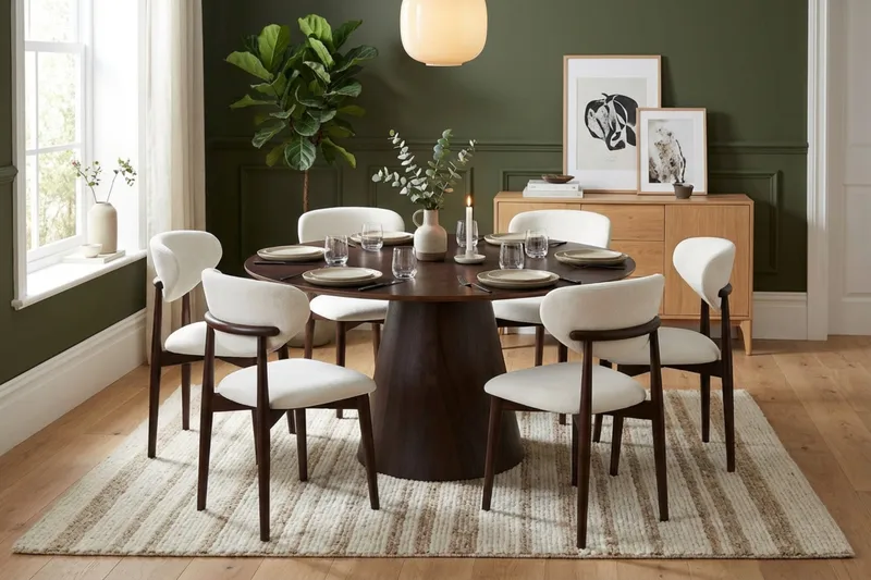 Siena spisegruppe rund 130 cm røget eg med 6 Molly spisestole - Røget eg - Møbler - Borde - Spisebordssæt