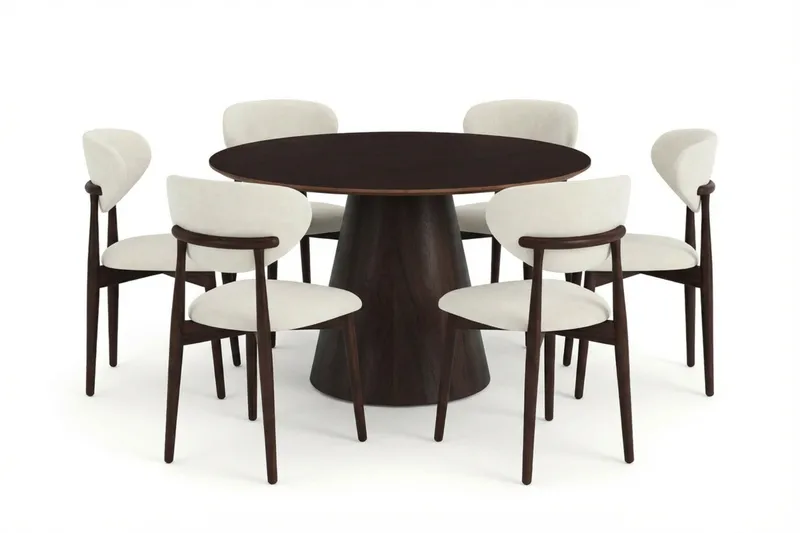 Siena spisegruppe rund 130 cm røget eg med 6 Molly spisestole - Røget eg - Møbler - Borde - Spisebordssæt