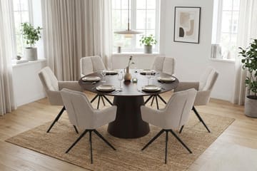 Siena spisegruppe rund 130 cm røget eg med 6 Torsby spisestole - Røget eg - Møbler - Borde - Spisebordssæt