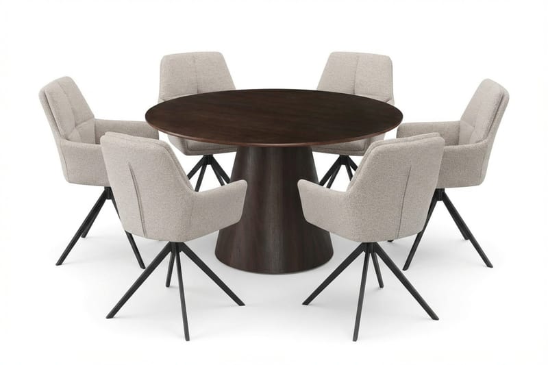 Siena spisegruppe rund 130 cm røget eg med 6 Torsby spisestole - Røget eg - Møbler - Borde - Spisebordssæt