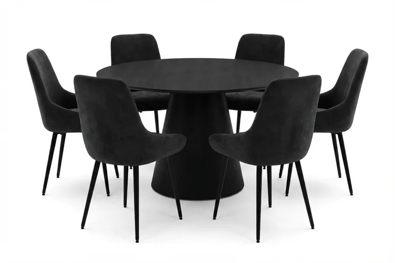 Siena spisegruppe rund 130 cm sort med 6 Alsarp spisestole, Sort