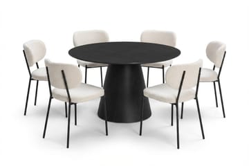 Siena spisegruppe rund 130 cm sort med 6 Gemmiano spisestole - Sortbejdset eg - Møbler - Borde - Spisebordssæt