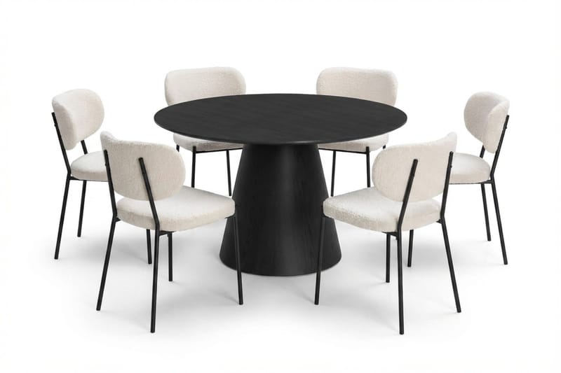 Siena spisegruppe rund 130 cm sort med 6 Gemmiano spisestole, Sortbejdset eg
