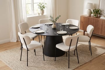 Siena spisegruppe rund 130 cm sort med 6 Gemmiano spisestole - Sortbejdset eg - Møbler - Borde - Spisebordssæt