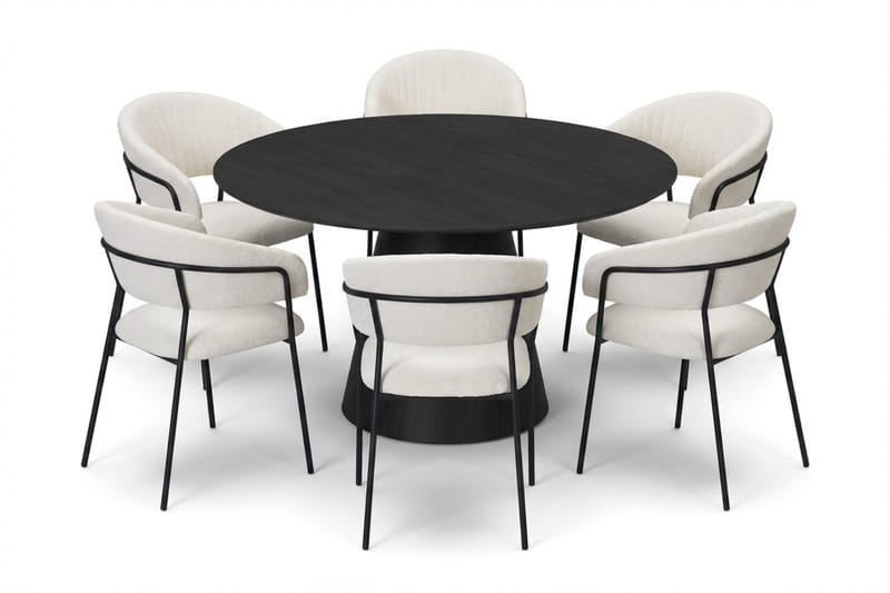 Siena spisegruppe rund 130 cm sort med 6 Karol spisestole, Sort