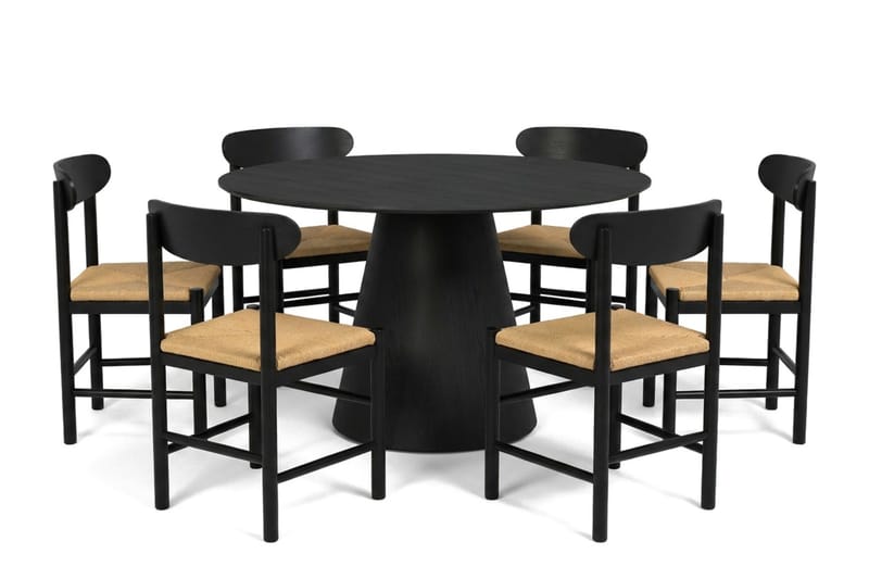 Siena Spisegruppe rund 130 cm Sort med 6 Malte Spisestole - Møbler - Borde - Spisebordssæt
