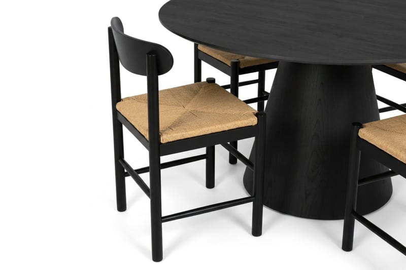 Siena Spisegruppe rund 130 cm Sort med 6 Malte Spisestole - Møbler - Borde - Spisebordssæt