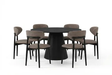 Siena spisegruppe rund 130 cm sort med 6 Molly spisestole