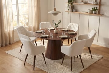 Siena spisegruppe rund 130 cm valnød med 6 Filippa spisestole - Valnød - Møbler - Borde - Spisebordssæt