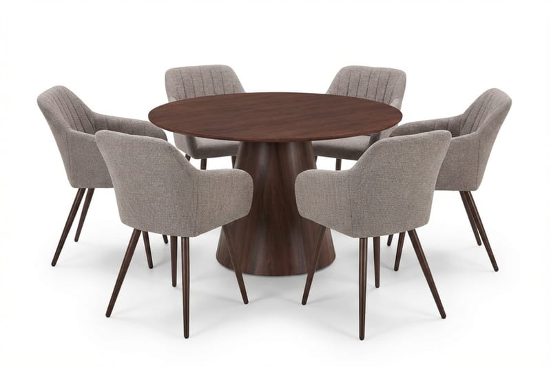 Siena spisegruppe rund 130 cm valnød med 6 Filippa spisestole, Valnød