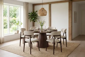 Siena spisegruppe rund 130 cm valnød med 6 Molly spisestole - Valnød - Møbler - Borde - Spisebordssæt