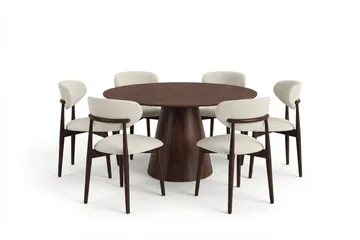 Siena spisegruppe rund 130 cm valnød med 6 Molly spisestole