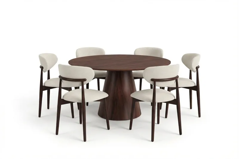 Siena spisegruppe rund 130 cm valnød med 6 Molly spisestole - Valnød - Møbler - Borde - Spisebordssæt