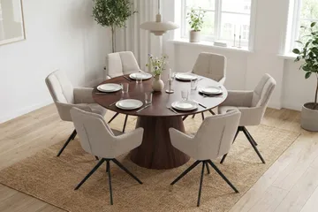 Siena spisegruppe rund 130 cm valnød med 6 Torsby spisestole - Valnød - Møbler - Borde - Spisebordssæt