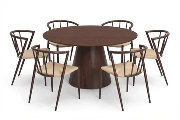 Siena spisegruppe rund 130 cm valnød med 6 Winston spisestole