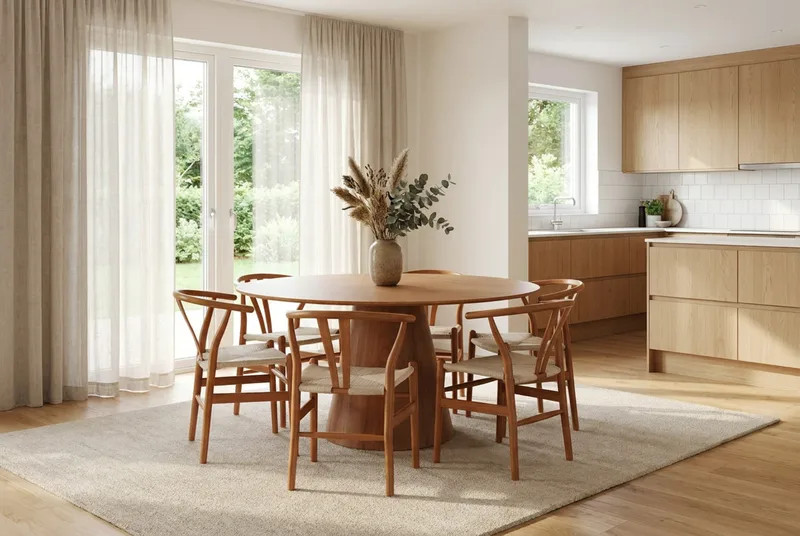 Siena spisegruppe rund 150 cm Eg med 6 Dastoori spisestole - Eg - Møbler - Borde - Spisebordssæt