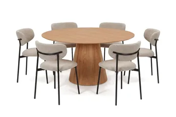 Siena spisegruppe rund 150 cm Eg med 6 Lucy-spisestole
