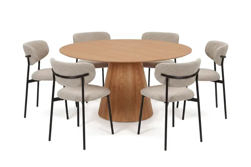 Siena spisegruppe rund 150 cm Eg med 6 Lucy-spisestole - Eg - Møbler - Borde - Spisebordssæt