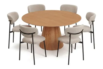 Siena spisegruppe rund 150 cm Eg med 6 Lucy-spisestole - Eg - Møbler - Borde - Spisebordssæt