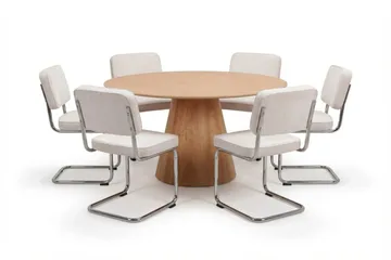 Siena spisegruppe rund 150 cm eg med 6 Milva spisestole