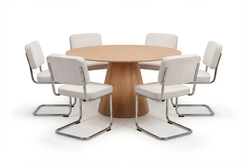 Siena spisegruppe rund 150 cm eg med 6 Milva spisestole - Eg - Møbler - Borde - Spisebordssæt