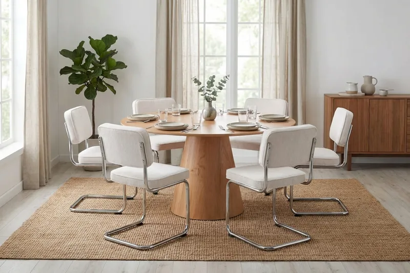 Siena spisegruppe rund 150 cm eg med 6 Milva spisestole - Eg - Møbler - Borde - Spisebordssæt