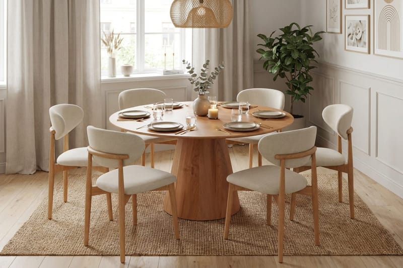 Siena spisegruppe rund 150 cm eg med 6 Molly spisestole - Eg - Møbler - Borde - Spisebordssæt