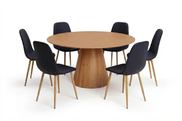 Siena spisegruppe rund 150 cm eg med 6 Nibe spisestole