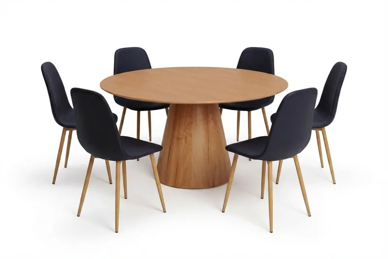 Siena spisegruppe rund 150 cm eg med 6 Nibe spisestole - Eg - Møbler - Borde - Spisebordssæt