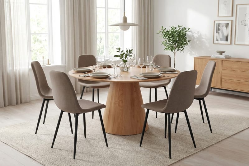 Siena spisegruppe rund 150 cm eg med 6 Nibe spisestole - Eg - Møbler - Borde - Spisebordssæt