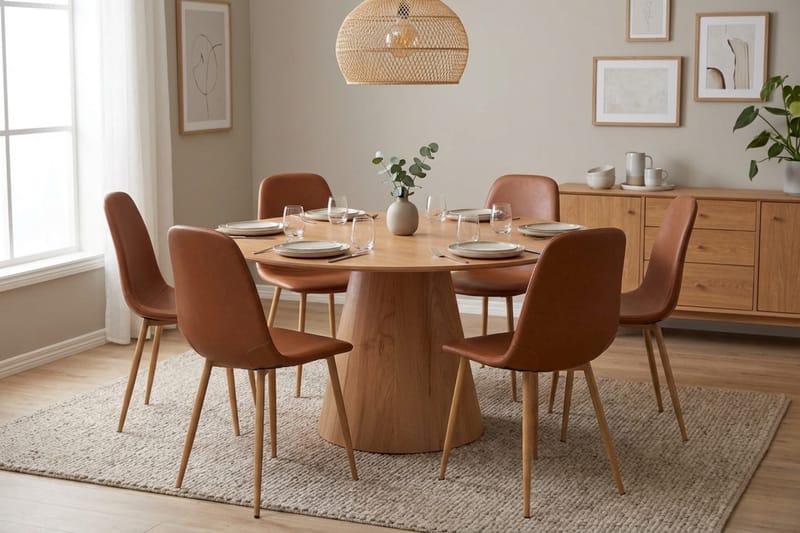Siena spisegruppe rund 150 cm eg med 6 Nibe spisestole - Eg - Møbler - Borde - Spisebordssæt