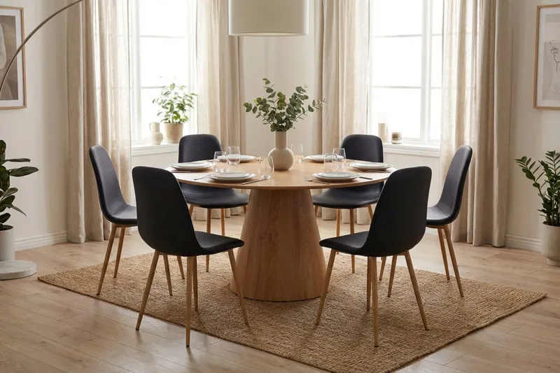 Siena spisegruppe rund 150 cm eg med 6 Nibe spisestole - Eg - Møbler - Borde - Spisebordssæt