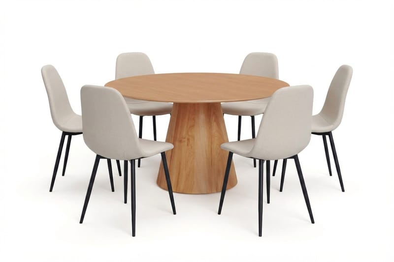 Siena spisegruppe rund 150 cm eg med 6 Nibe spisestole, Eg