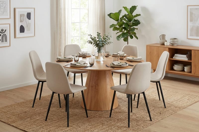 Siena spisegruppe rund 150 cm eg med 6 Nibe spisestole - Eg - Møbler - Borde - Spisebordssæt