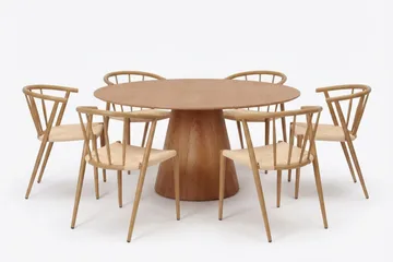 Siena spisegruppe rund 150 cm eg med 6 Winston spisestole