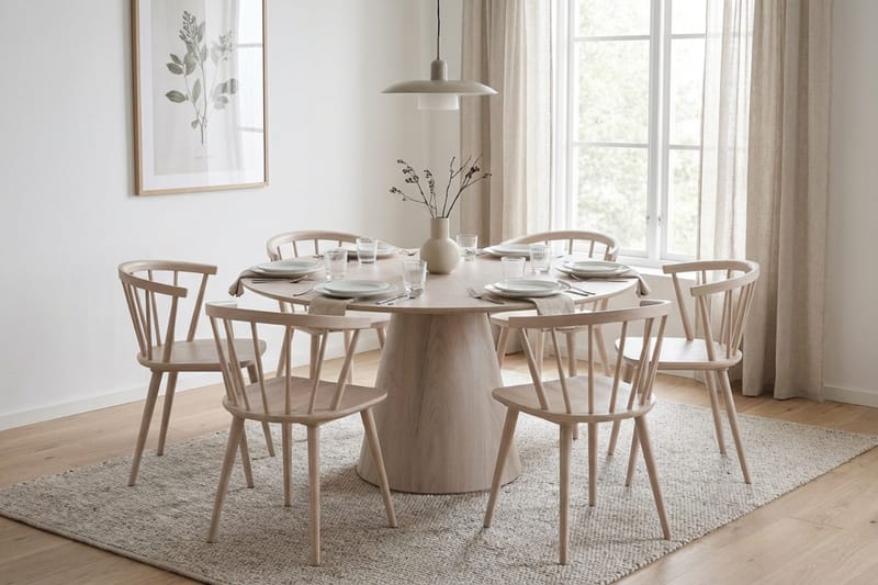 Siena spisegruppe rund 150 cm hvidlakeret med 6 Tyrö spisebordsstole - Hvidolieret - Møbler - Borde - Spisebordssæt