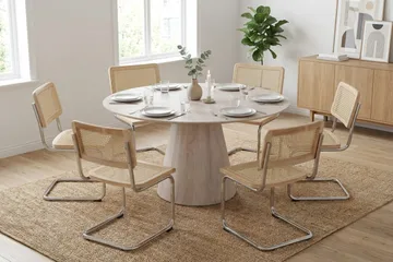 Siena spisegruppe rund 150 cm hvidlaseret med 6 Build spisestole - Hvidbejdset eg - Møbler - Borde - Spisebordssæt