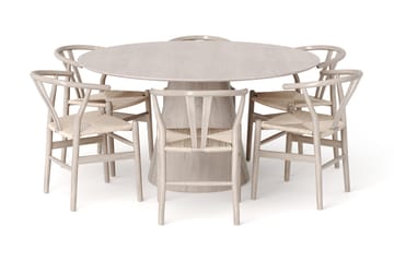 Siena spisegruppe rund 150 cm Hvidlaseret med 6 Dastoori spisestole - Hvidbejdset eg - Møbler - Borde - Spisebordssæt