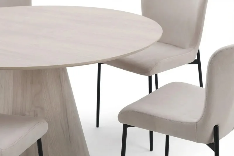 Siena spisegruppe rund 150 cm hvidlaseret med 6 Elsie-spisestole - Hvidlaseret/Beige - Møbler - Borde - Spisebordssæt