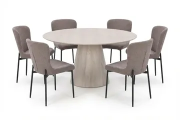 Siena spisegruppe rund 150 cm hvidlaseret med 6 Elsie-spisestole