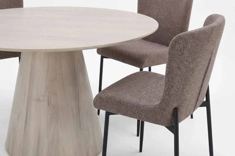 Siena spisegruppe rund 150 cm hvidlaseret med 6 Elsie-spisestole - Hvidlaseret/Grå - Møbler - Borde - Spisebordssæt