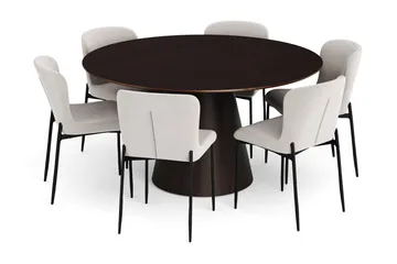 Siena spisegruppe rund 150 cm røget eg med 6 Elsie spisestole