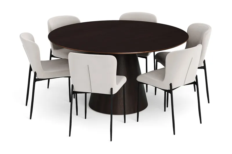 Siena spisegruppe rund 150 cm røget eg med 6 Elsie spisestole - Røget eg/Beige - Møbler - Borde - Spisebordssæt