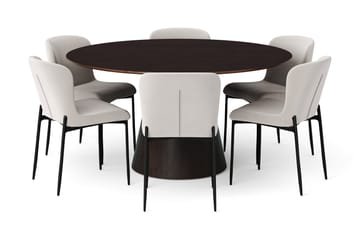Siena spisegruppe rund 150 cm røget eg med 6 Elsie spisestole - Røget eg/Beige - Møbler - Borde - Spisebordssæt