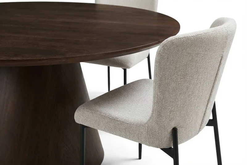 Siena Spisegruppe Rund 150 cm Røget Eg med 6 Elsie Spisestole - Røget Eg/Hvid - Møbler - Borde - Spisebordssæt