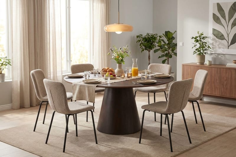 Siena spisegruppe rund 150 cm Røget eg med 6 Katy spisestole - Røget eg - Møbler - Borde - Spisebordssæt