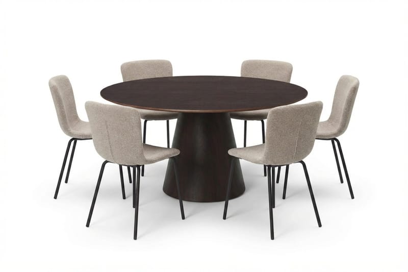 Siena spisegruppe rund 150 cm Røget eg med 6 Katy spisestole, Røget eg