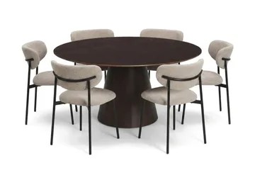 Siena spisegruppe rund 150 cm Røget eg med 6 Lucy-spisestole